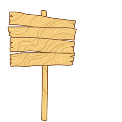 Wooden signpost with multiple blank planks for directional information or messages in a cartoonish illustration style with a transparent background