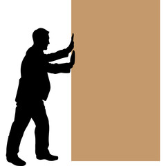 Silhouette of a Businessman Pushing a Large Cardboard Box Against a White Background Ideal for Concept of Effort and Challenge