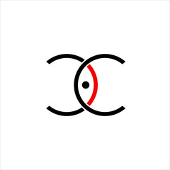 CC letter logo design with an eye symbol in the middle.