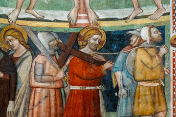 Fresco (13th century) of The Way of the Cross. Second station: Jesus takes up his cross.