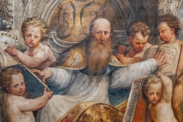 Fresco (15th century) of Saint Augustine of Hippo or Saint Augustin d'Hippone. Saint of the Roman Catholic Church.