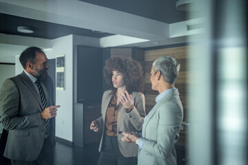Business colleagues having animated discussion during corporate meeting