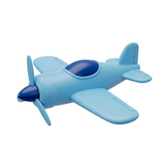 Fototapeta premium A light blue cartoon airplane with a dark blue propeller and cockpit on a black background view from above