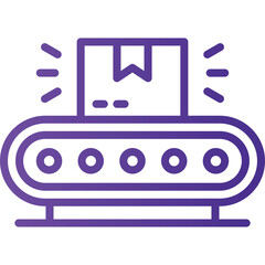 Purple Outline Icon of a Cardboard Box on a Conveyor Belt Against a Transparent Background Representing Logistics and Delivery Services