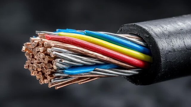 Closeup of copper wiring with glossy PVC insulation showing a flexible and durable coating ideal for electrical safety in medium shot.