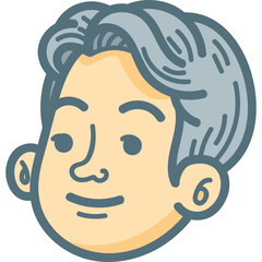 Stylized Cartoon Portrait of a Man with Gray Hair Smiling Against a Transparent Background Ideal for Avatars and Icons