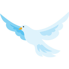 Stylized White Dove in Flight With Light Blue Wing Accents Against a Transparent Background