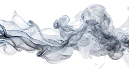 Wispy ethereal smoke trails, in shades of white and grey, swirling and flowing, cutout, PNG, isolated on white or transparent background, AI