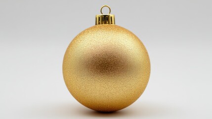Shimmering gold christmas ornament with textured surface on a white background