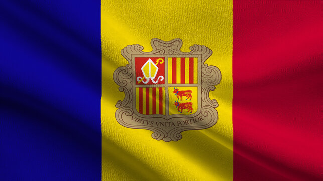 Flag of Andorra representing independence and sovereignty on national celebration days - Powered by Adobe