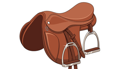 Horse saddle in clean vector style, warm brown colors, equestrian riding