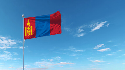 Celebrating sovereignty with the flag of Mongolia against a clear blue sky