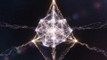 Abstract digital network glowing geometric shapes in space with dynamic futuristic light energy flow featuring electricity lightning cube pyramid and vibrant electric light effects - Powered by Adobe