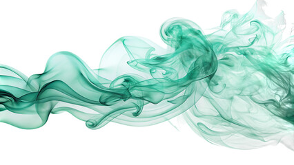 Ethereal wispy trails of translucent turquoise smoke, swirling and flowing, cutout, PNG, isolated on white or transparent background, AI