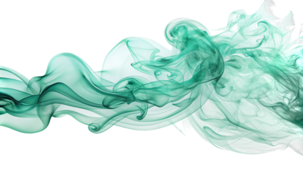 Ethereal wispy trails of translucent turquoise smoke, swirling and flowing, cutout, PNG, isolated on white or transparent background, AI