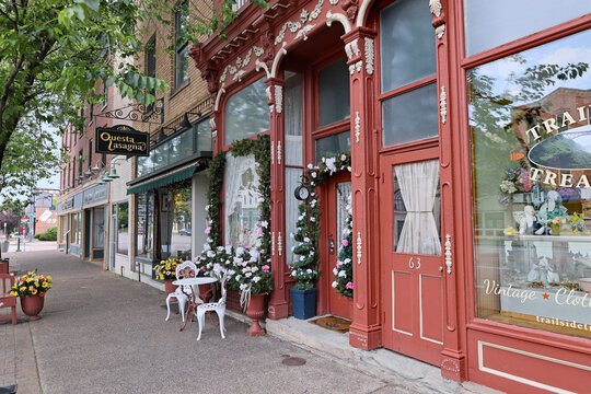 Charming old shopping district in small town in Finger Lakes area of New York State