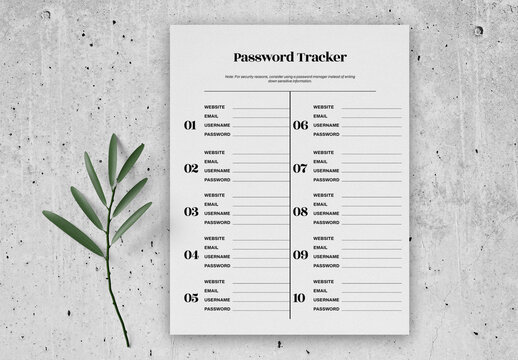 Password Tracker Personal Planner Layout