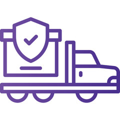 Purple Outline Icon of a Delivery Truck with a Shield Symbol Indicating Secure Cargo Transport and Logistics Services on a Transparent Background