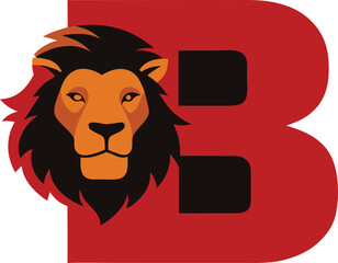 Stylized lion head logo incorporated with a bold red letter b.