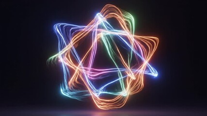 Colorful glowing light trails form vibrant abstract star shape with dynamic energy and glowing neon hues creating energetic and dynamic visual effect with vibrant colorful glowing trail shapes - Powered by Adobe