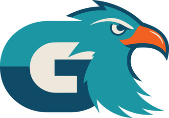 Obraz premium Stylized eagle head integrated with letter g, teal and orange