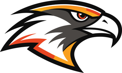 Stylized hawk logo with sharp features and orange and black accents