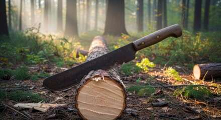 machete stick on a log