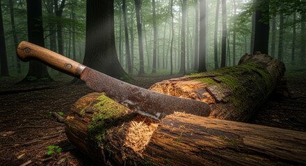 machete stick on a log