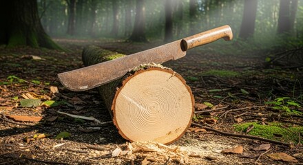 machete stick on a log
