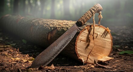 machete stick on a log