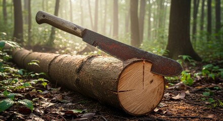 machete stick on a log