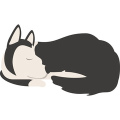 Stylized Husky Dog Sleeping Peacefully With Closed Eyes And Fluffy Tail On Transparent Background Minimalist Flat Design And Soft Colors