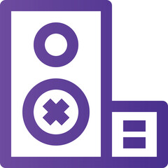 Purple Outline Icon of a Computer Tower with Disk Drive Slot on a Transparent Background