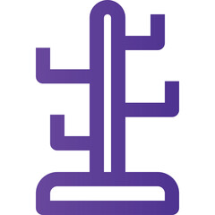Purple Tree Shaped Stand with Multiple Hooks for Hanging Items Displayed on a Transparent Background Clean Minimalist Vector Graphic Icon Represents Organization and Storage Solutions