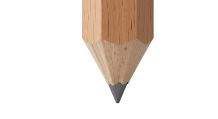 Close up of a sharpened wooden pencil tip, with graphite lead, isolated on transparent background. PNG