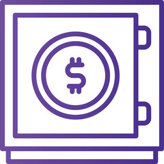 Purple Outline Icon of a Secure Safe Containing a Coin with a Dollar Sign Against a Transparent Background