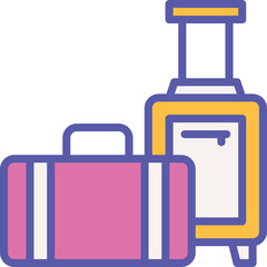 Two Pink And Yellow Suitcases With Wheels And Handles For Travel And Vacation On A Transparent Background Isolated Illustration