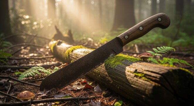 machete stick on a log