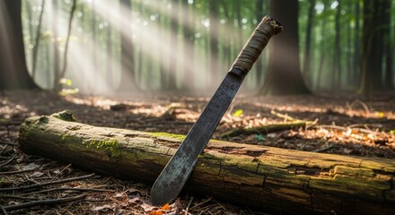 machete stick on a log