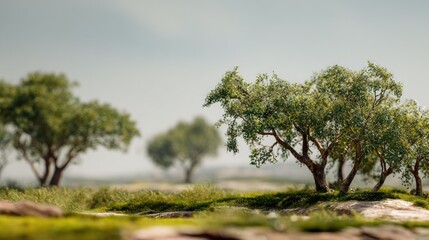 Obraz premium Tranquil Olive Grove Landscape on Gentle Hillside Beneath a Soft Sky