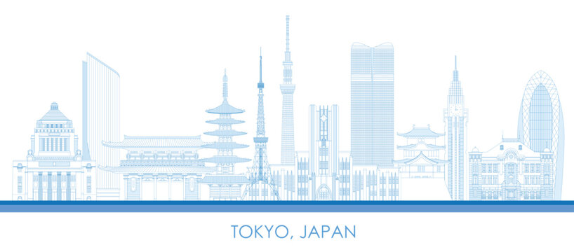 Outline Skyline panorama of city of Tokyo, Japan - vector illustration