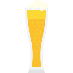 Tall Glass of Golden Beer with Frothy White Head and Bubbles Isolated on Transparent Background Refreshing Ale Beverage