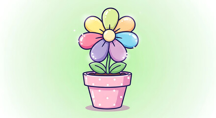 Naklejka premium Radiant Rainbow Bloom A Colorful Blossom in a Charming Pot