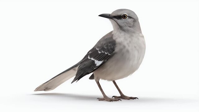Northern Mockingbird Posing Gracefully on a White Background.