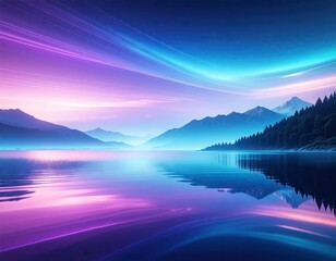 Serene Mountain Lake Reflects Vibrant Aurora Borealis in Neon Pink and Blue Hues Under Starry Night Sky