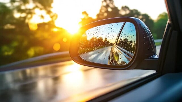 Driving Through a Wet Landscape: Capturing the View Reflected in the Side Mirror
