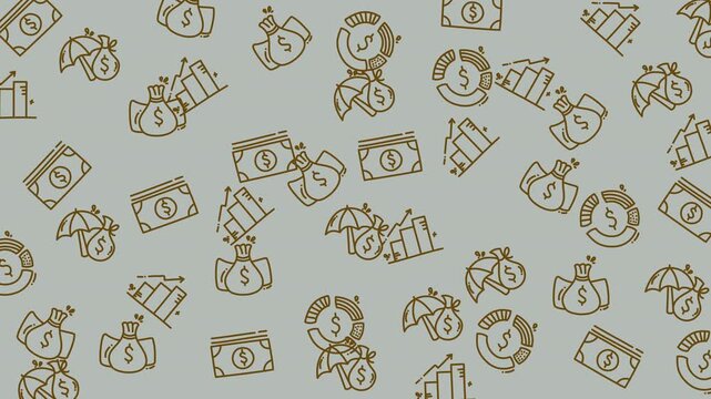 Seamless pattern of financial icons representing money and investment