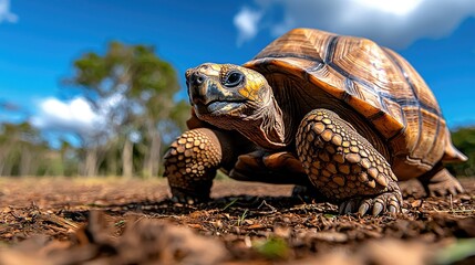 Majestic tortoise basking in sunlight, a symbol of longevity and nature's enduring beauty outdoors