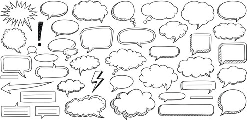 Fototapeta premium Collection of Hand-Drawn Speech Bubbles and Thought Balloons for Communication and Design Elements