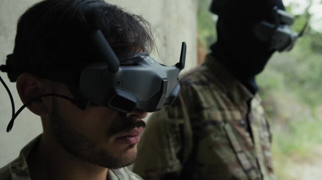 Drone Pilots With Military FPV Goggles Hidden in a Bomb-Proof Bunker